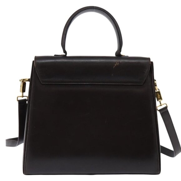 Salvatore Ferragamo Gancini Hand Bag Leather 2way Brown Gold Auth 147511 - Picture 3 of 16